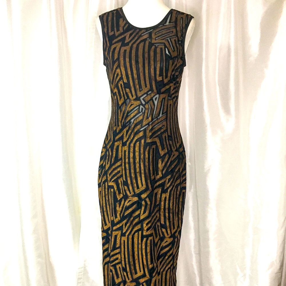 Josef Ribkoff stylish abstract partially see-through dress, size 6.